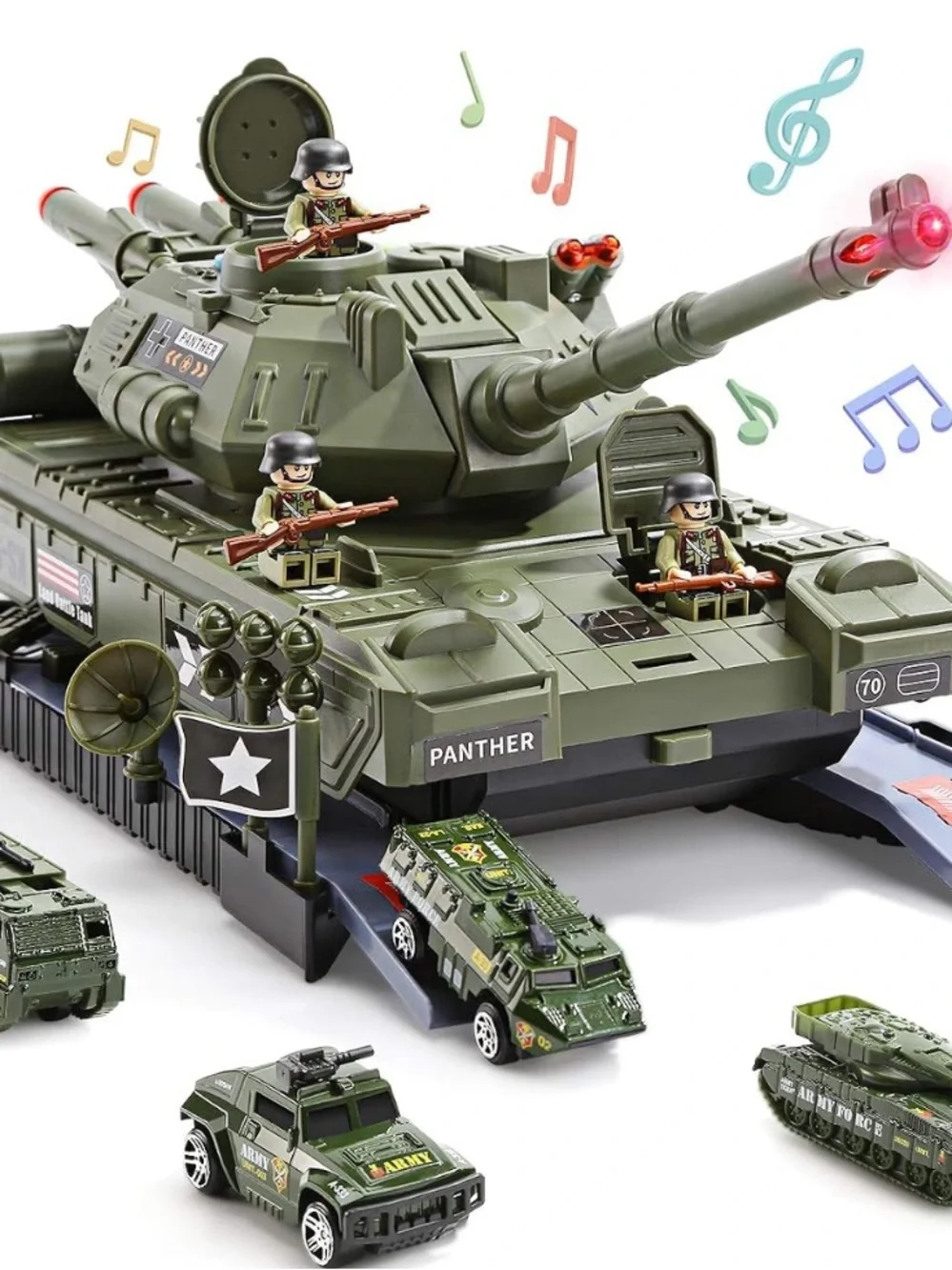 Military Vehicles Sets, Battle Tank Toy 4 Pack Sounds Lights